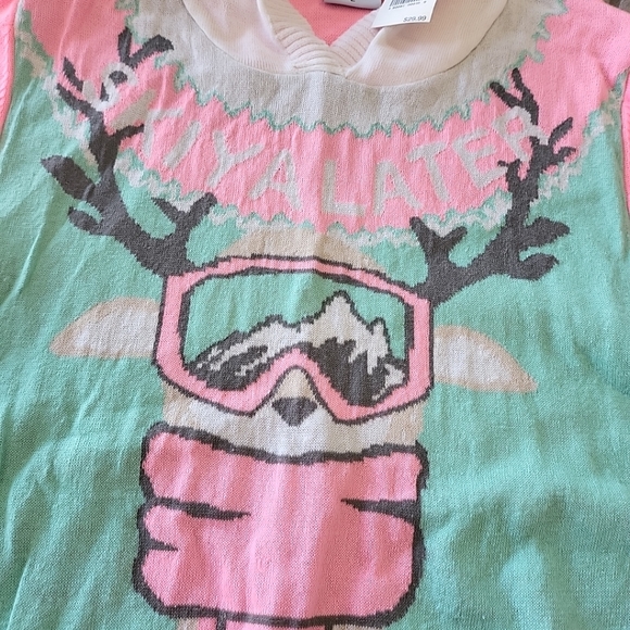 Juniors Large Retro Well Worn Holiday Ugly Hooded Sweater SKIYA LATER Reindeer - Picture 7 of 10